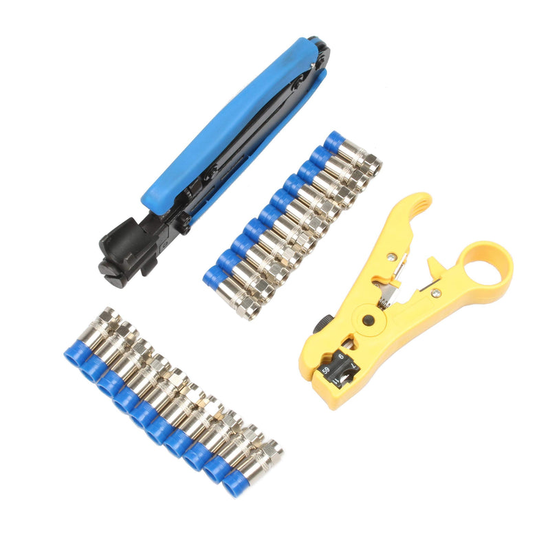  [AUSTRALIA] - New Multitool Wire Stripping Squeezing Pliers Coaxial Cable Cold Press Coax Clamp RG59 RG6 Cable TV Crimping Tool Set F Heads (KIT3) KIT3