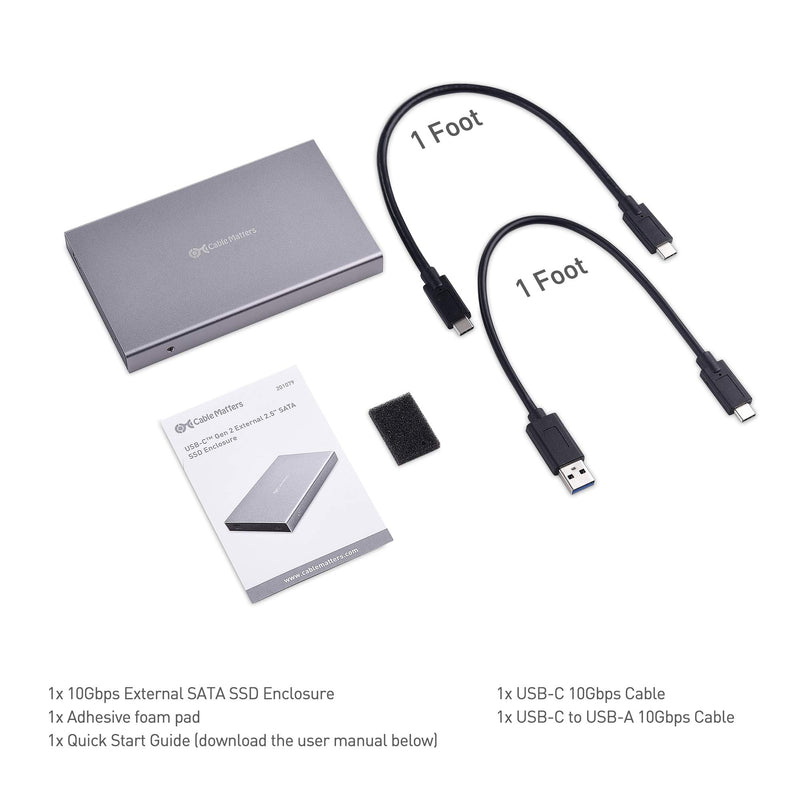  [AUSTRALIA] - Cable Matters Premium Aluminum 10Gbps Gen 2 USB C Hard Drive Enclosure for 2.5" SSD/HDD with USB-C and USB-A Cables - Thunderbolt 4 / USB4 / Thunderbolt 3 Port Compatible with MacBook Pro, MacBook Air