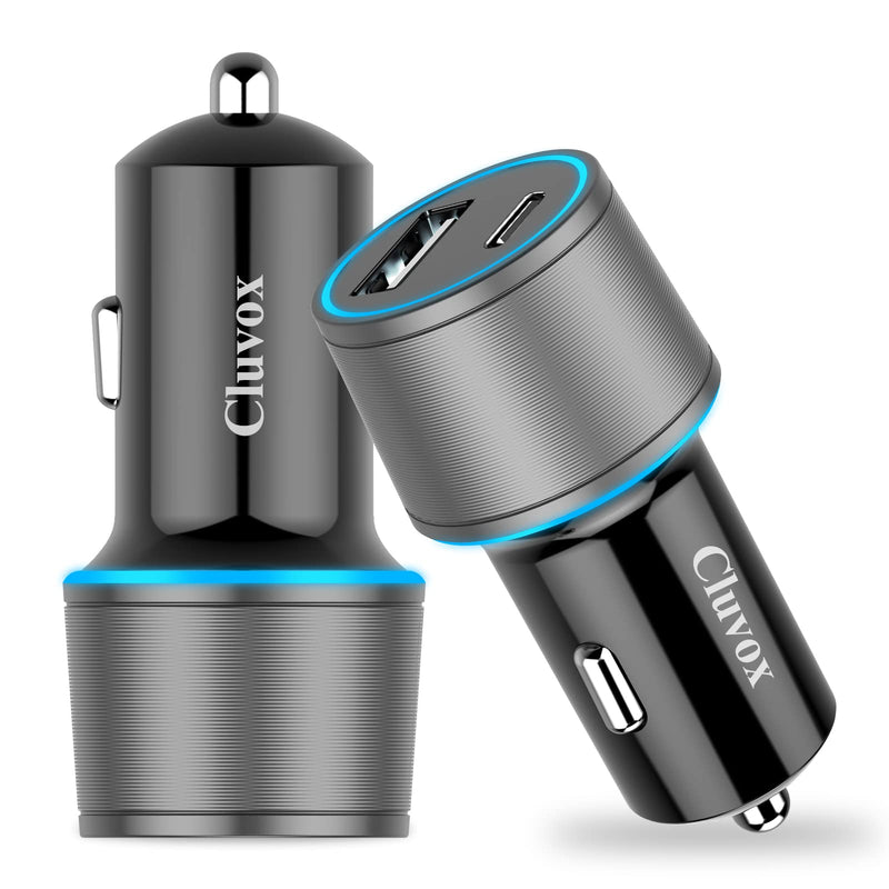  [AUSTRALIA] - Cluvox 35W USB C Car Charger, 2 Pack Fast Charging Automobile Charger Compatible for iPhone 14 Plus/Pro/Max/13/12/11, Samsung Galaxy, 20W Type C+ 15W Dual Ports Cargador Carro Lighter Adapter Grey