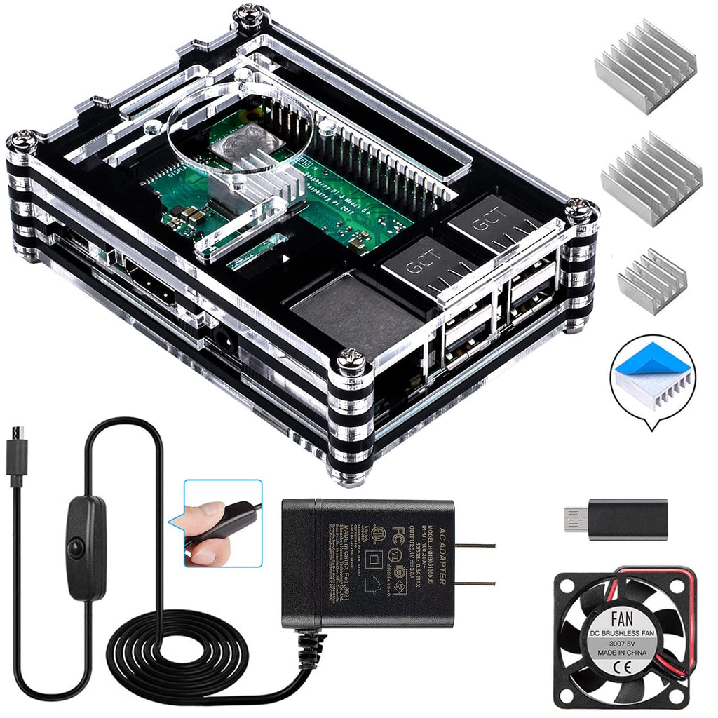  [AUSTRALIA] - Smraza Raspberry Pi 3 B+ Case with Fan, 5V 2.5A Power Supply and 3 Heat Sinks for Raspberry Pi 3 Model B+ (B Plus), 3B, 2B