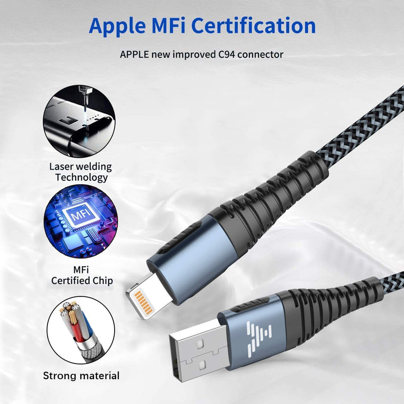iPhone Charging Cables 2Pack 3FT+6FT Fast Charger iPhone Cord MFi Certified Lightning USB Cable Braided Phone Charger for iPhone 12 Pro/12 Mini/11 Pro Max XS XR X 10 8 7 Plus 6s 6 5s SE iPad Pro Air B-Black - LeoForward Australia