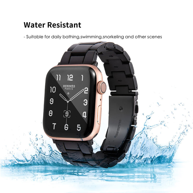  [AUSTRALIA] - HOPO Compatible With Apple Watch Band 38mm 40mm 42mm 44mm Thin Light Resin Strap Bracelet With Stainless Steel Buckle Replacement For iWatch Series 7 6 5 4 3 2 1 SE (Black/Black,38/40/41mm) 38/40/41mm (Classic Design) Black