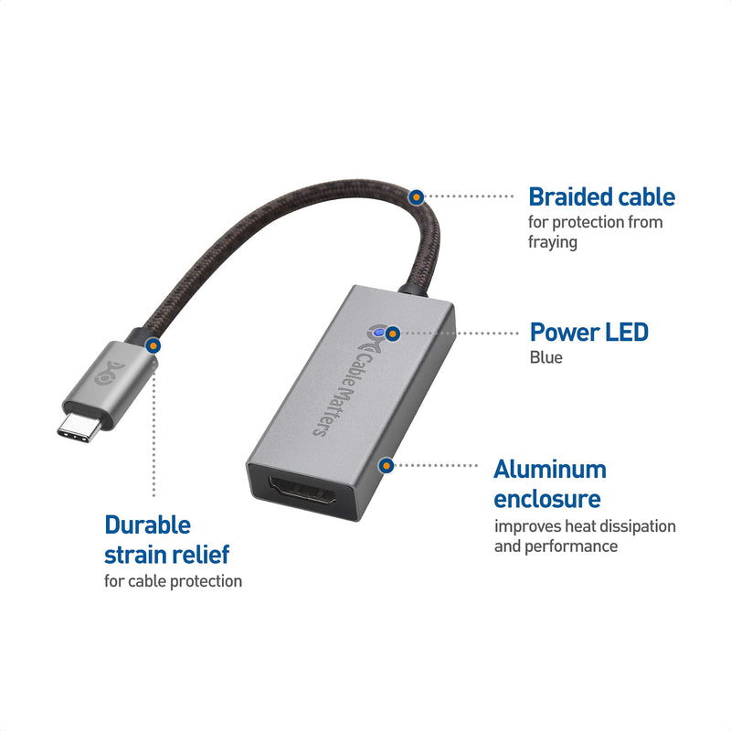  [AUSTRALIA] - Cable Matters 48Gbps USB C to HDMI Adapter Supporting 4K 120Hz and 8K HDR - Thunderbolt 3 and Thunderbolt 4 Port Compatible - Maximum Supported Resolution on Any Mac via This Adapter is 4K@60Hz