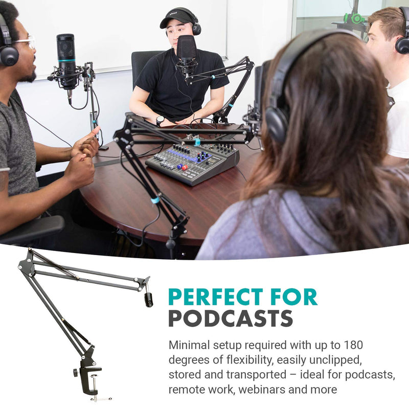 [AUSTRALIA] - Movo ASM-5 Adjustable Professional Microphone Suspension Scissor Arm Microphone Boom Arm Stand. Compact Desk Mic Stand with Clamp Mount Essential Podcasting Equipment for Interviews, Webinars and More