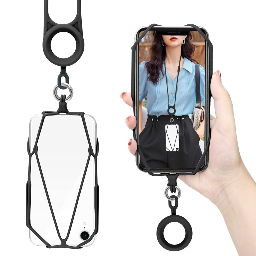  [AUSTRALIA] - takyu Universal Phone Lanyard Strap, Cell Phone Chain lanyards for around the neck, Silicone Necklace Holder For Cellphone Black