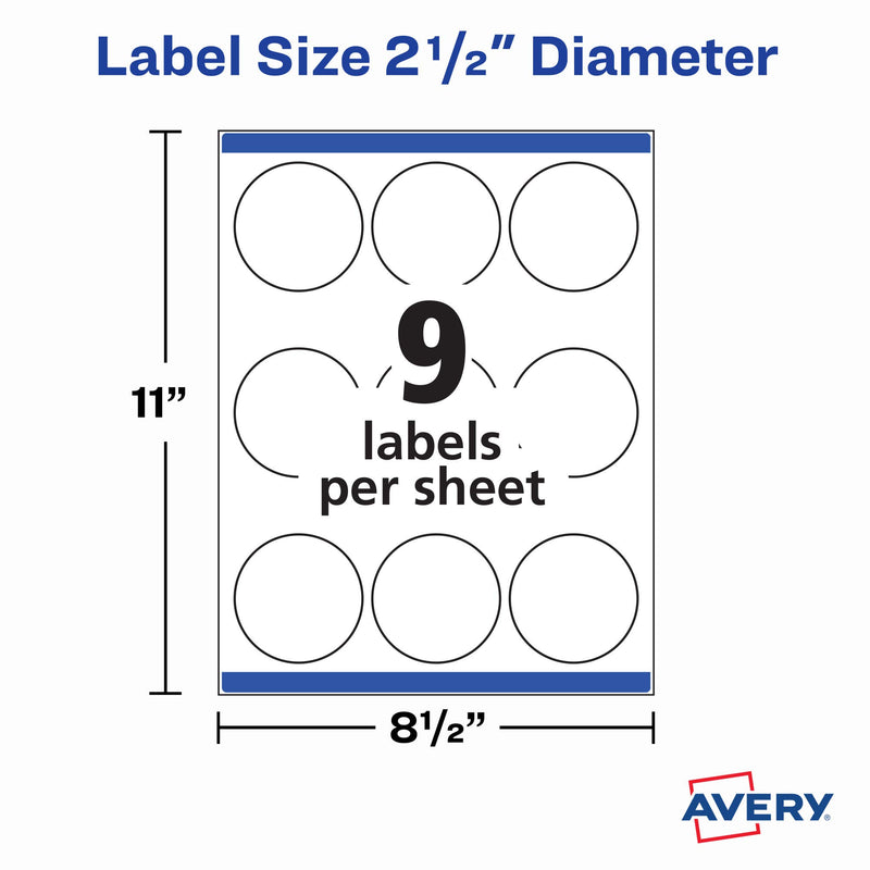Avery Printable Blank Round Labels, 2.5" Diameter, Matte White, 225 Customizable Labels (22562) - LeoForward Australia