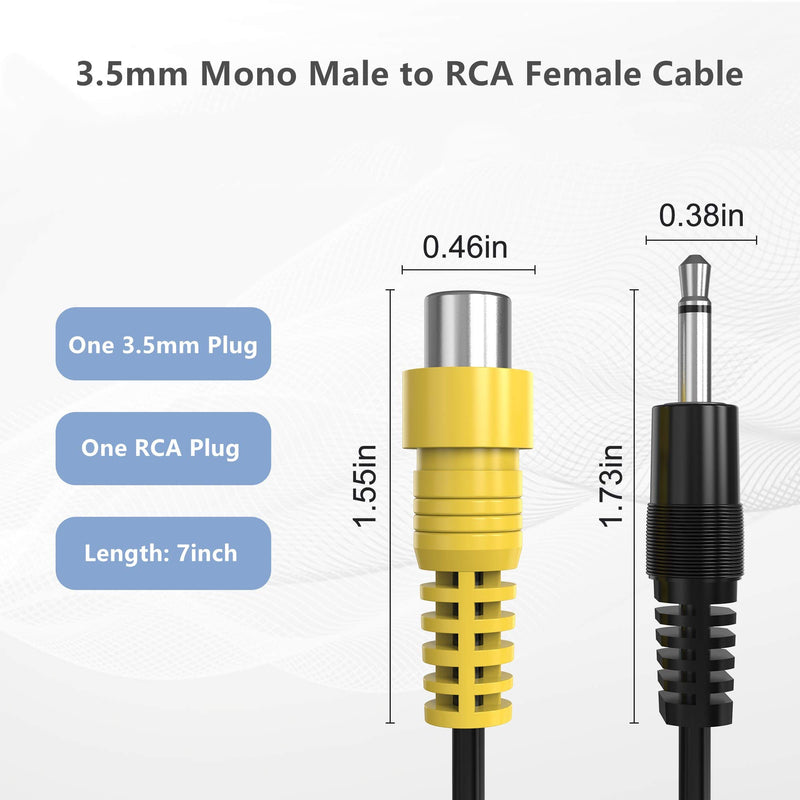 3.5mm Male to RCA Female, 7inch 3.5mm 1/8 inch Mono Male Plug to RCA Female Jack Video Cable Adapter RFAdapter for Car DVR, Car Recorder, Surveillance Camera Equipment - LeoForward Australia