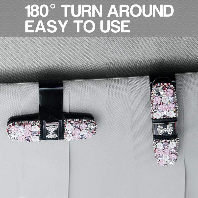  [AUSTRALIA] - YnGia Handmade Camellia Crystal Glasses Holders for Car Sun Visor Sunglasses Eyeglasses Mount with Ticket Card Clip (Pink Flower) pink flower