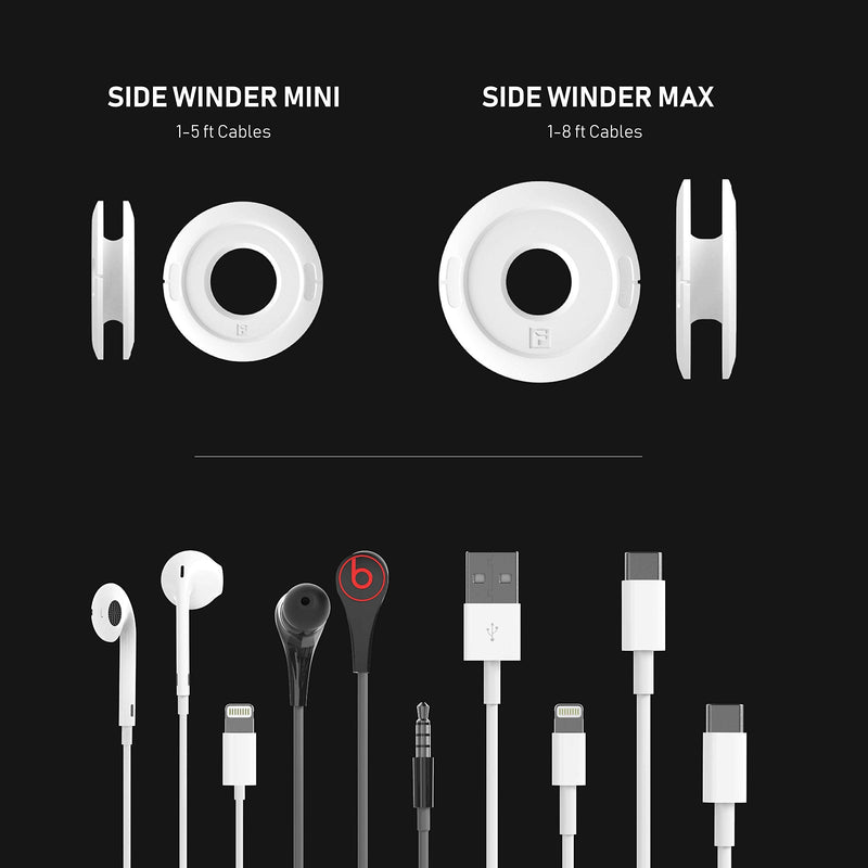  [AUSTRALIA] - Side Winder Mini and Max Headphone and cable winder and organizer perfect for wrapping earbuds and cords for travel and organization (Mini, Black)