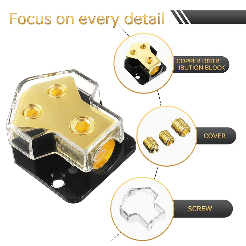  [AUSTRALIA] - BOJACK 2 Way Splitter Amp Copper Power Distribution Block 0/2/4 AWG Gauge in, 4/8 Gauge Out for Car Audio Splitter(1PCS)