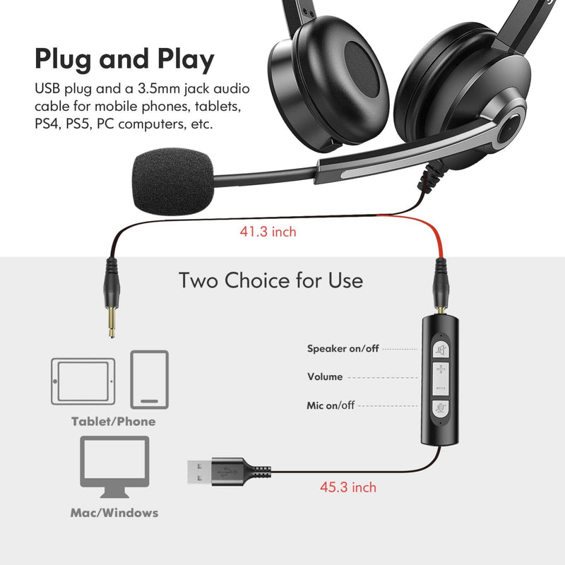  [AUSTRALIA] - USB Computer Headset with Microphone for Laptop PC,3.5mm Wired Stereo Call Center Headset with Microphone Noise Cancelling, Corded Desktop Headphones with Mic & Mute for Office/Telework/Home/Kids/Zoom 30MM