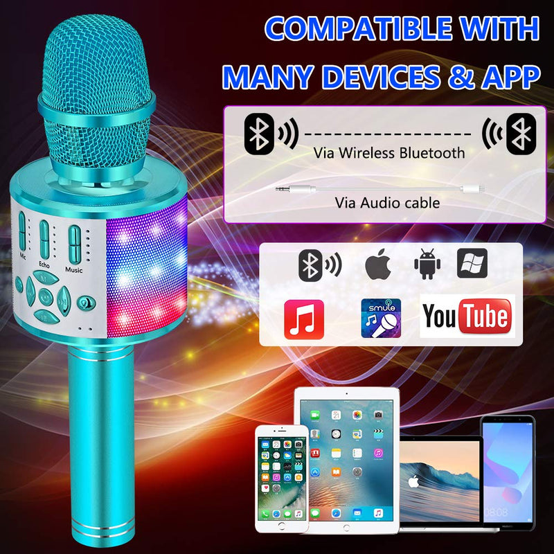  [AUSTRALIA] - Amazmic Kids Karaoke Microphone Machine Toy Bluetooth Microphone Portable Wireless Karaoke Machine Handheld with LED Lights, Gift for Children Adults Birthday Party, Home KTV(Blue) Blue