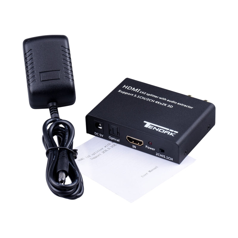  [AUSTRALIA] - Tendak 1X2 4K HDMI Splitter with HDMI Audio Extractor + Optical and R/L Audio Output Powered Splitter 1 in 2 Out Signal Distributor Support 3D for PS4 Xbox One DVD Blu-ray Player HD TV Projector