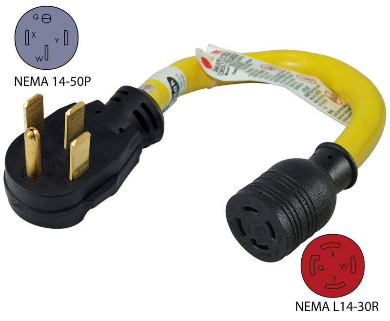  [AUSTRALIA] - Conntek 14335 1.5-Foot Adapter 50 Amp 14-50P Male Plug To L14-30R 30 Amp 125/250 Volt Locking Female Connector