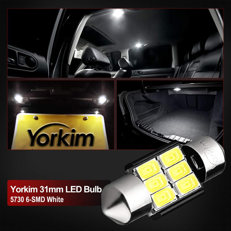 Yorkim 31mm Festoon LED Bulbs White Super Bright LED Interior Car Lights Error Free CANBUS 6-SMD 5730 Chipsets, DE3175 LED Bulb, DE3022 LED, 3175 LED Bulbs - Pack of 2 - LeoForward Australia