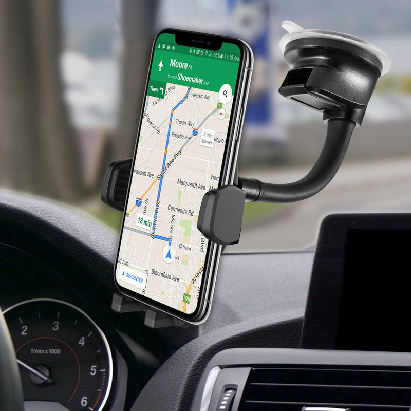  [AUSTRALIA] - Car Dashboard and Windshield Cell Phone Holder Mount with Flexible Gooseneck Arm, Strong Suction Cup Base, Compatible to iPhone 14 Pro Max Plus 13 12 Galaxy Z Fold, Z Flip, Google Pixel, Moto