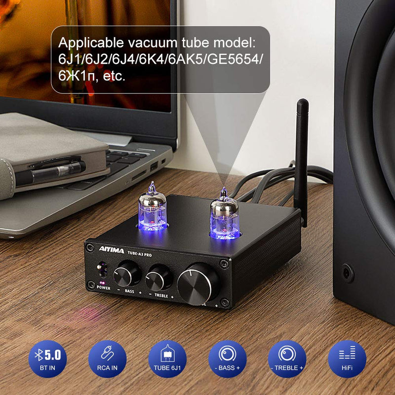 AIYIMA Audio 6J1 Tube Preamplifier Bluetooth 5.0 with Treble & Bass Adjustment DC12V HiFi Audio Preamp NE5532P Chips for Home Audio Amplifier System(Black+BT 5.0) Black+BT 5.0 - LeoForward Australia