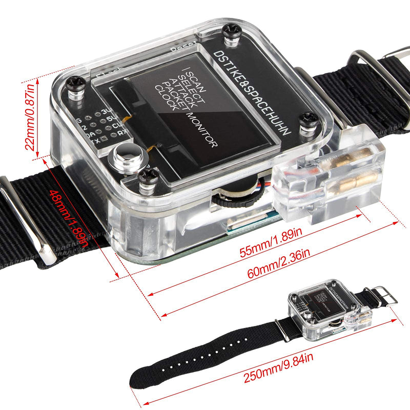  [AUSTRALIA] - MakerFocus W i F i Test Tool ESP8266 W i F i Deauther Watch DSTIKE NodeMCU ESP8266 Programmable Development Board Built in 500mAh Battery with OLED Dispaly, Wristband and 3D Printing Case Black V3