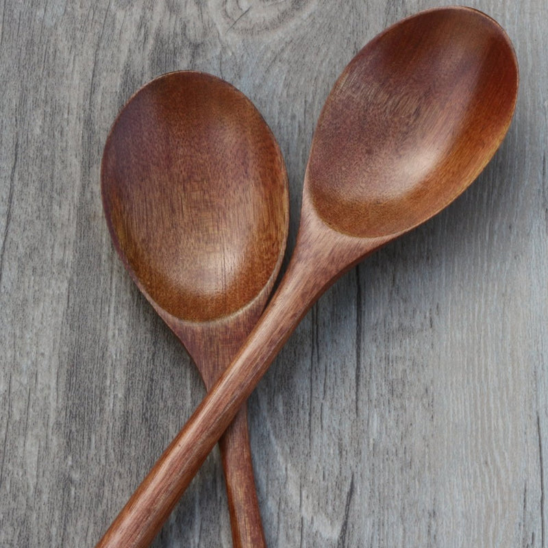  [AUSTRALIA] - Wooden Spoons, 6 Pieces 9 Inch Wood Soup Spoons for Eating Mixing Stirring, Long Handle Spoon with Japanese Style Kitchen Utensil, ADLORYEA Eco Friendly Table Spoon