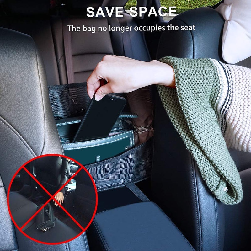  [AUSTRALIA] - eing Handbag Holder,Car Storage for Purse & Pocket for Smaller Items - Helps as Dog Barrier,Driver Storage Netting Pouch with Bag on Back,Black B-Upgrade Black