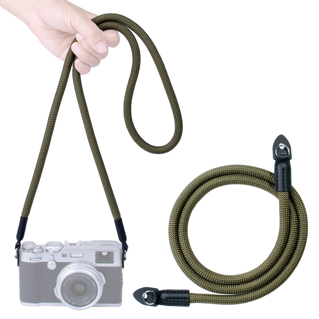  [AUSTRALIA] - VKO 120cm Camera Strap,Nylon Climbing Rope Camera Neck Shoulder Strap Compatible with Canon Nikon Sony Fuji DSLR SLR Mirrorless Camera(Green)