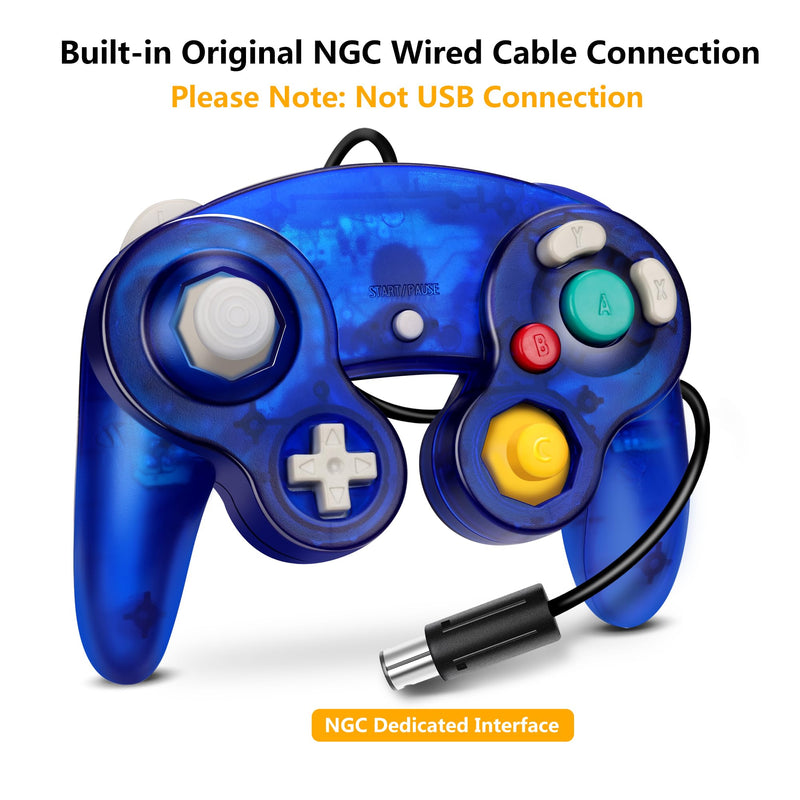 [AUSTRALIA] - FIOTOK Gamecube Controller, Classic Wired Controller for Wii Nintendo Gamecube (Clear Red & Clear Blue -2Pack) Clear Red & Clear Blue