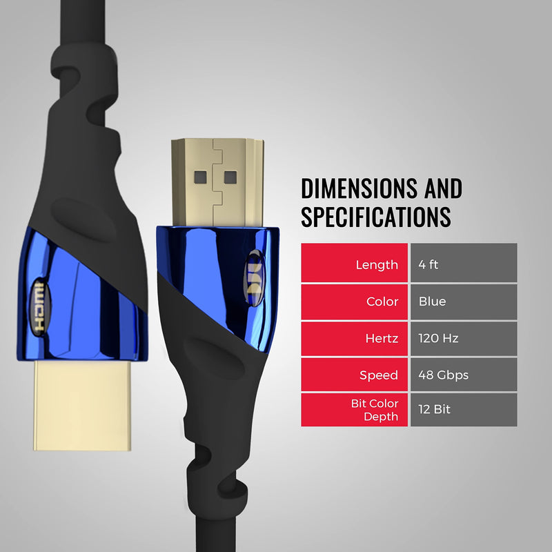  [AUSTRALIA] - Monster Ultra High-Speed 8K Cobalt HDMI 2.1 4ft Cable at 48 Gbps for Apple TV, Roku, Samsung, QLED, Sony, LG, Playstation, PS5, PS4 and Xbox 4 ft