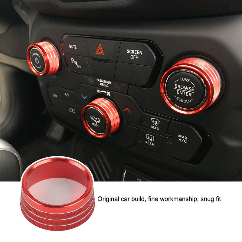  [AUSTRALIA] - JeCar Air Conditioner Switch Knob Cover Aluminum Alloy Audio Trim Cover for 2018-2019 Jeep Renegade, Red