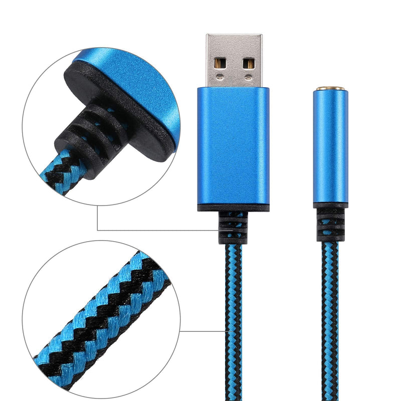  [AUSTRALIA] - USB to 3.5mm Headphone Jack Audio Adapter, Support USB to TRRS 4-Pole 3.5 aux Port Headset, External Stereo Sound Card for PC, Laptop, PS4,Mac etc (0.6 Feet, Blue) 0.6 Feet