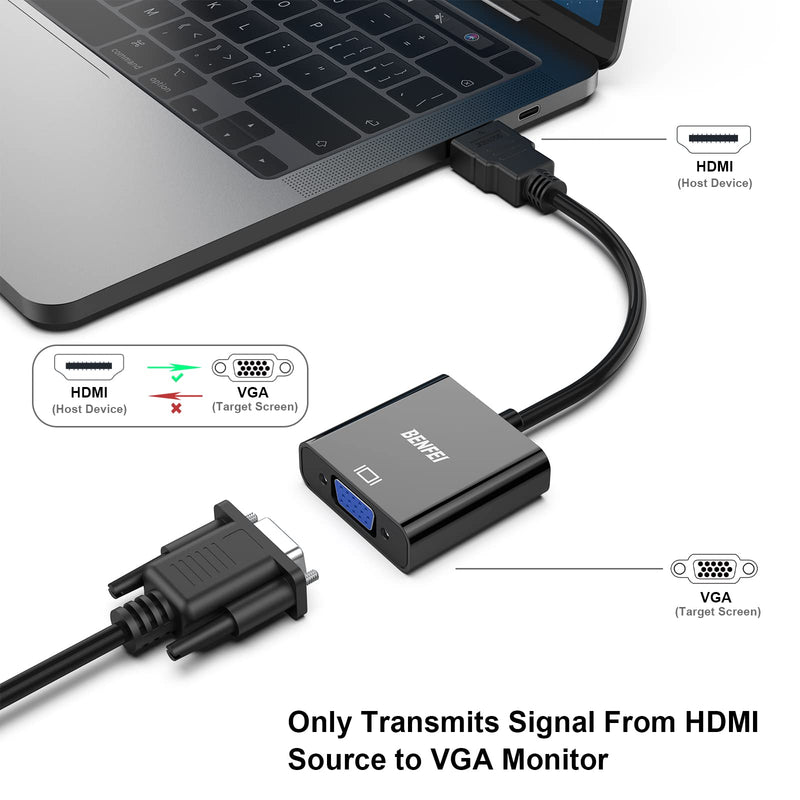  [AUSTRALIA] - BENFEI HDMI to VGA 2 Pack, Gold-Plated HDMI to VGA Adapter (Male to Female) for Computer, Desktop, Laptop, PC, Monitor, Projector, HDTV, Chromebook, Raspberry Pi, Roku, Xbox and More - Black