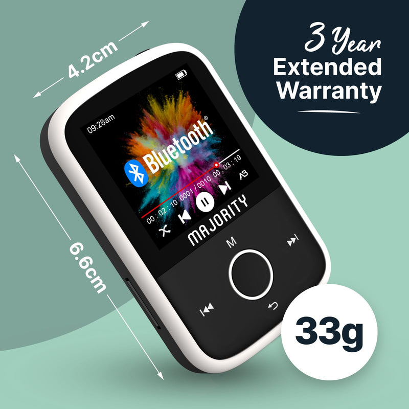  [AUSTRALIA] - MP3 Player with Bluetooth | Portable Music Player with Headphones | Micro SD Card Expandable | Colour Screen, Easy Controls, Lock Button, Sports Clip | Majority 16GB Bluetooth Media Player