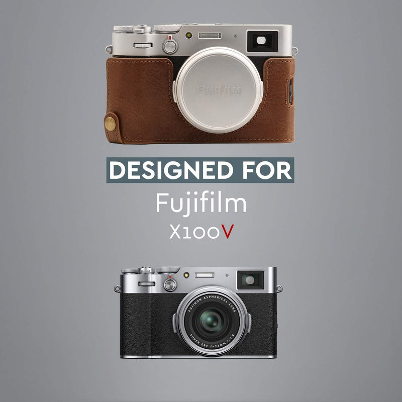  [AUSTRALIA] - MegaGear Ever Ready Genuine Leather Camera Half Case Compatible with Fujifilm X100V Brown