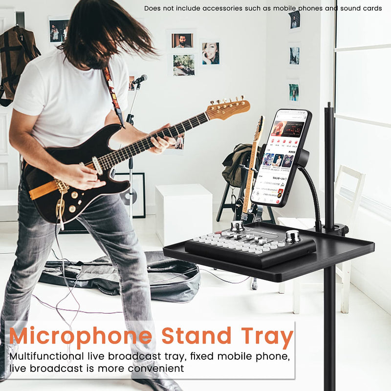  [AUSTRALIA] - Phone Holder Microphone Stand Tray, Clamp-On Rack Tray ,Cell Phone Stand for Music Sheet,Clamp Compatible with Most Microphones Stands for Live Streaming,Karaoke, Recording