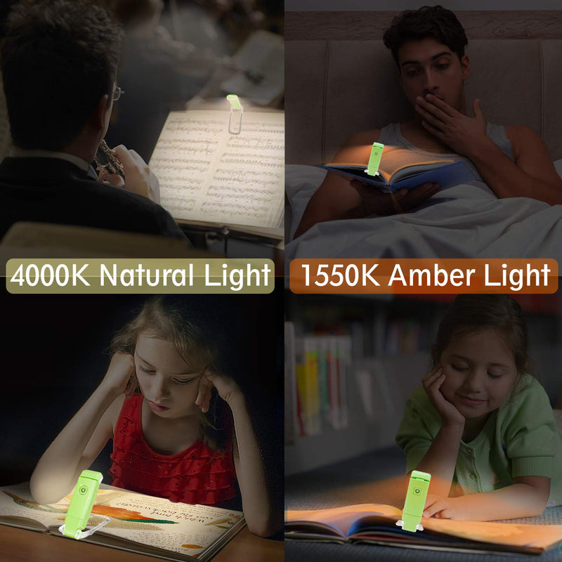  [AUSTRALIA] - BIGLIGHT Amber Book Reading Light, LED Clip on Book Lights, Reading Lights for Books in Bed, Small Book Light for Kids, USB Rechargeable, 2 Brightness Adjustable for Eye Protection, Green