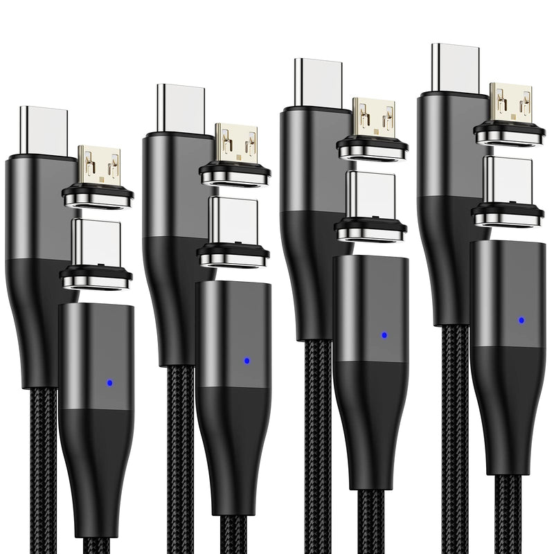  [AUSTRALIA] - 3 in 1 Magnetic C to C Cable 4 Pack, YKZ Magnet Type C to Type C Charging Cable, [3.3FT+6.0FT] PD 60W Fast Charger Nylon Braided Cord for Type C/MicroUSB and i-Product 4 PACK/black/3.3ft+6.0ft