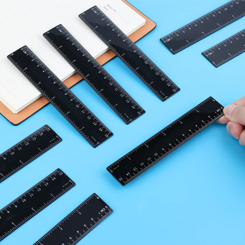  [AUSTRALIA] - AIEX 10 Pack Plastic Ruler, 15cm 6inch Straight Ruler Plastic Ruler Kit Measuring Tool for Student School Office (Black)