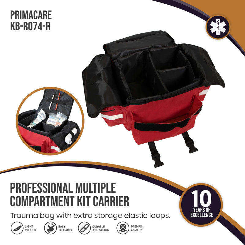  [AUSTRALIA] - Primacare KB-RO74-R First Responder Bag for Trauma, 17"x9"x7", Professional Multiple Compartment Kit Carrier for Emergency Medical Supplies, Red