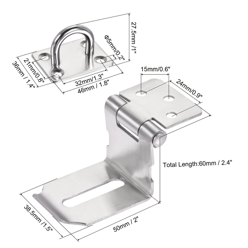  [AUSTRALIA] - MECCANIXITY 3 Inch Stainless Steel 90 Degree Heavy Door Latch Hasp Lock Padlock Clasp with Screws for Cabinet Closet, Silver Pack of 2