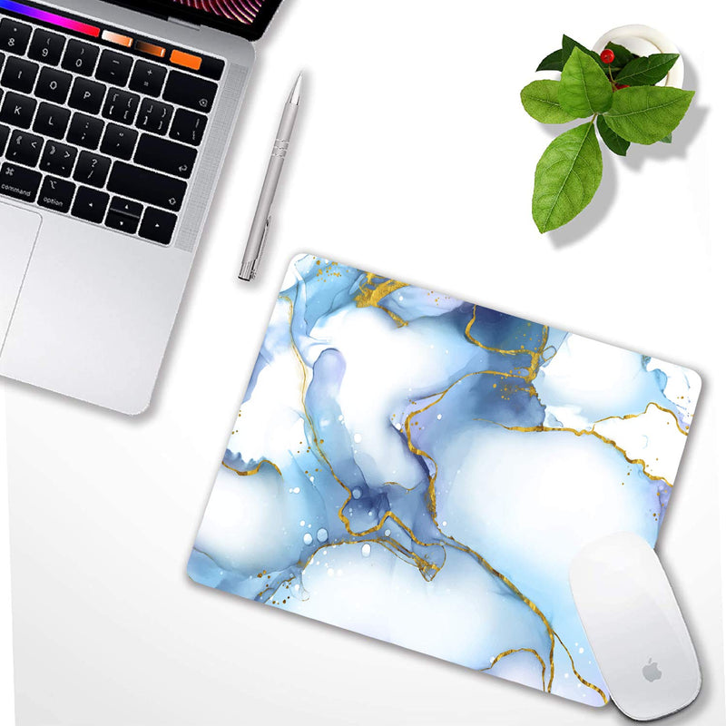  [AUSTRALIA] - Anyijmo Gaming Mouse Pad with Stitched Edges, Premium-Textured Mouse Mat Pad, Non-Slip Rubber Base Mousepad for Laptop, Computer & PC, 9.5×7.9×0.12 inches,Modern Blue Bordered Marble G