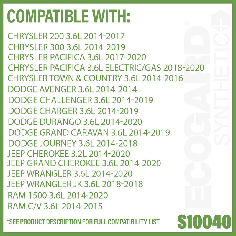ECOGARD S10040 Premium Cartridge Engine Oil Filter for Synthetic Oil Fits Chrysler Town & Country 3.6L 2014-2016, Pacifica 3.6L 2017-2020, 300 3.6L 2014-2019, 200 3.6L 2014-2017 - LeoForward Australia
