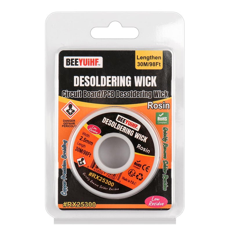  [AUSTRALIA] - BEEYUIHF Desoldering Braid, 30M - 98ft Desoldering Wire, 2.5mm No-Clean Solder Desoldering Braid, Wicks Strands for Desoldering, Desoldering Wick for Removing Solder for Disassembling Electrical Components 30m Spool 30M - 98ft Length
