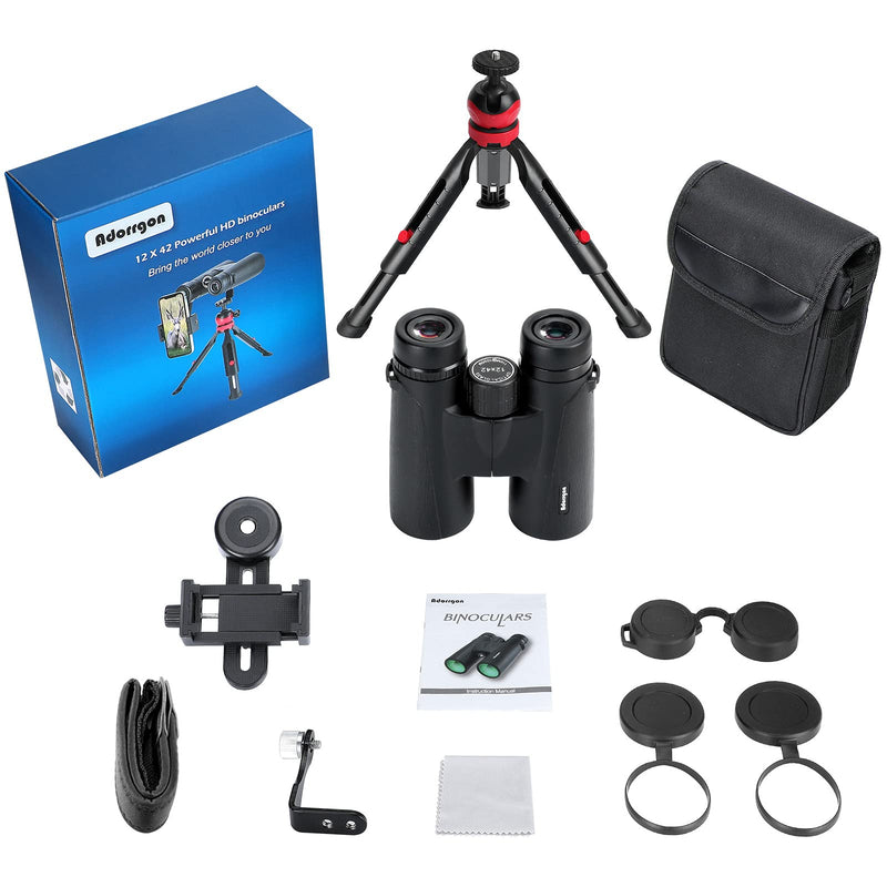  [AUSTRALIA] - 12x42 HD Binoculars for Adults with Upgraded Phone Adapter, Tripod and Tripod Adapter - Large View Binoculars with Clear Low Light Vision - Waterproof Binoculars for Bird Watching Hunting Travel