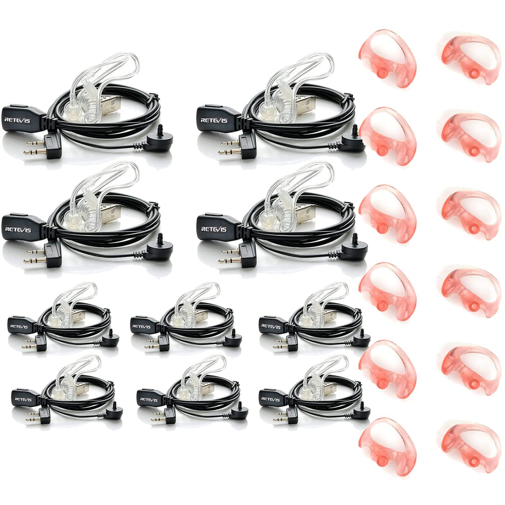  [AUSTRALIA] - Retevis AcousticTube Walkie Talkie Earpiece with Mic 2 Pin, Compatible with Retevis RT22 Radio(10 Pack), Bundle 2.6cm Middle Size Soft Silicone Insert Earmold Earbuds Replacement(Pack of 6 Pairs)