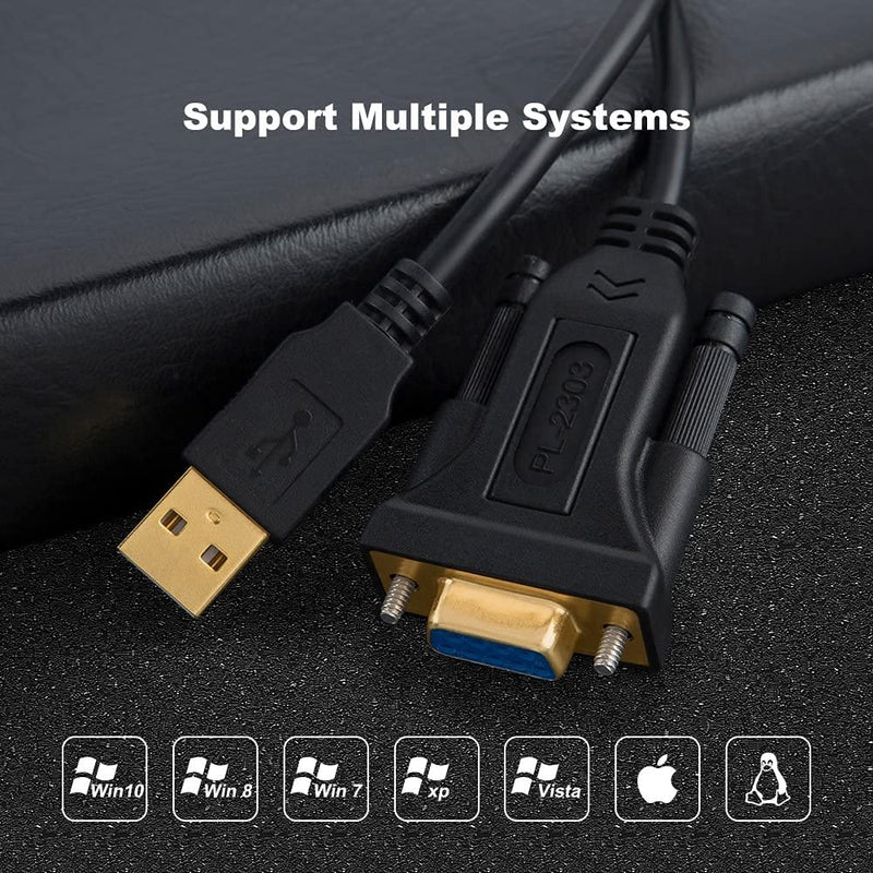  [AUSTRALIA] - USB to RS232 Adapter with PL2303 Chipset, CableCreation 6.6ft USB 2.0 Male to RS232 Female DB9 Serial Converter Cable for Cashier Register, Modem, Scanner, Digital Cameras, CNC,Black 6.6ft/2M
