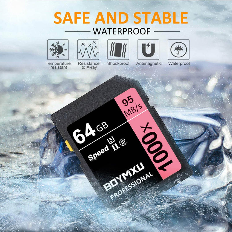  [AUSTRALIA] - 64GB Memory Card, BOYMXU Professional 1000 x Class 10 Card U3 Memory Card Compatible Computer Cameras and Camcorders, Camera Memory Card Up to 95MB/s, Pink 64GB PINK