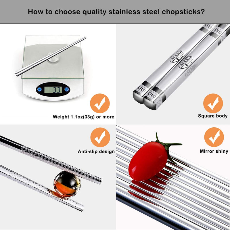  [AUSTRALIA] - Chopsticks Reusable Metal Chopsticks 304 Stainless Steel Chopsticks Lightweight Travel Reusable Chopsticks (10 pairs stainless steel chopsticks) 10 pairs stainless steel chopsticks