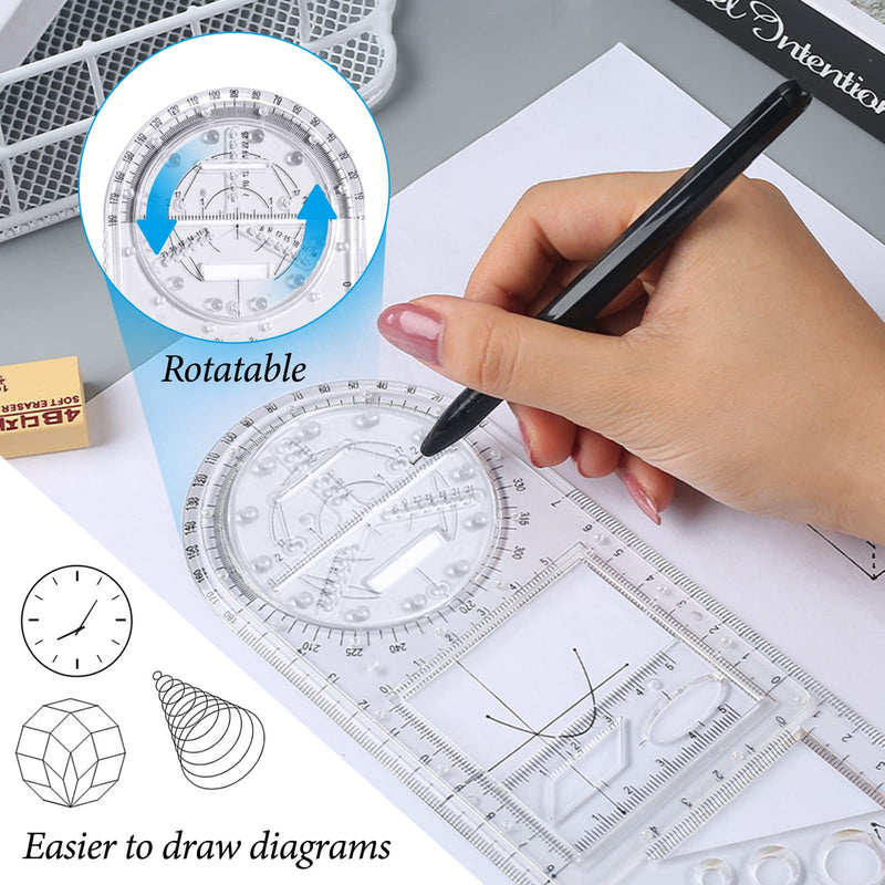  [AUSTRALIA] - FYY Multifunctional Geometric Ruler, 2 Pcs Geometric Drawing Template Measuring Tool Plastic Mathematics Drawing Ruler, Draft Rulers for Student School Office Supplies and Building Supplies, Clear