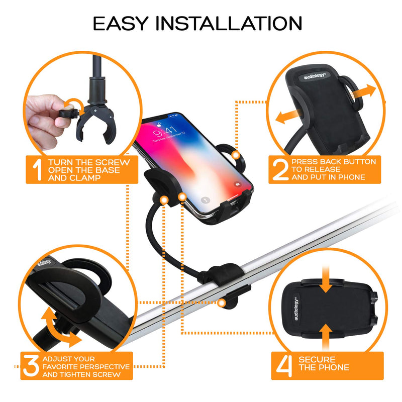  [AUSTRALIA] - Stroller Phone Holder, Universal Gooseneck Flexible Long Arm Lazy Hands Free Phone Mount Clamp, Stroller Clamp Compatible with iPhone,Android, Galaxy, 360 Degree Rotation,Perfect for Moms on The Go