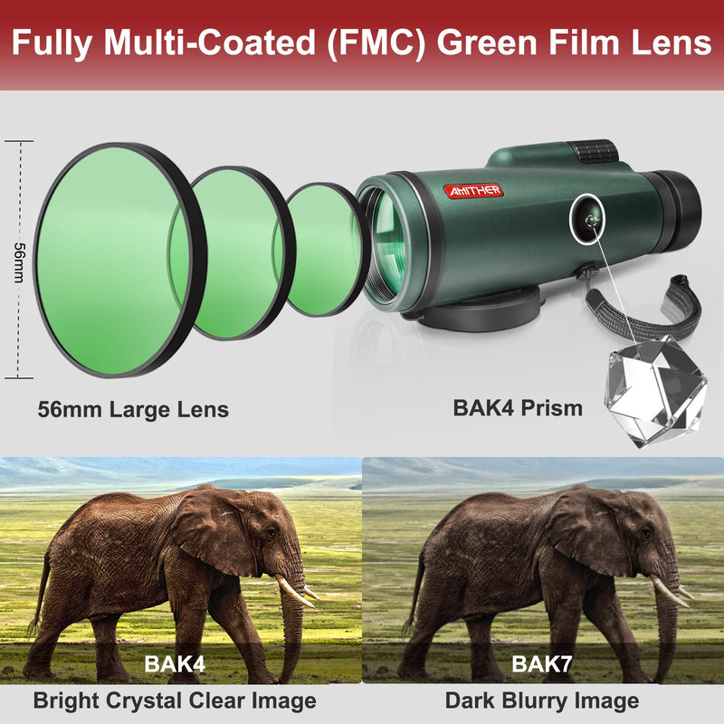  [AUSTRALIA] - 12x56 Monocular Telescope for Smartphone - Professional High Definition Monocular for Adults with Tripod & Phone Adapter, Low Light Night Vision, Clear View for Wildlife Bird Watching Hunting Hiking