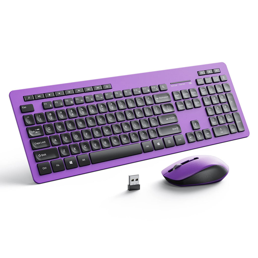  [AUSTRALIA] - Wireless Keyboard and Mouse Combo - seenda 2.4 GHz Keyboard and Mouse Set with Nano USB Receiver for PC Desktop Computer Laptop PC, 14 Shortcut Keys, Purple